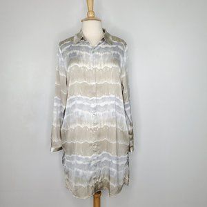 Susan Graver Watercolor Long Sleeve Button Up Shirt Dress With Pockets NWOT M